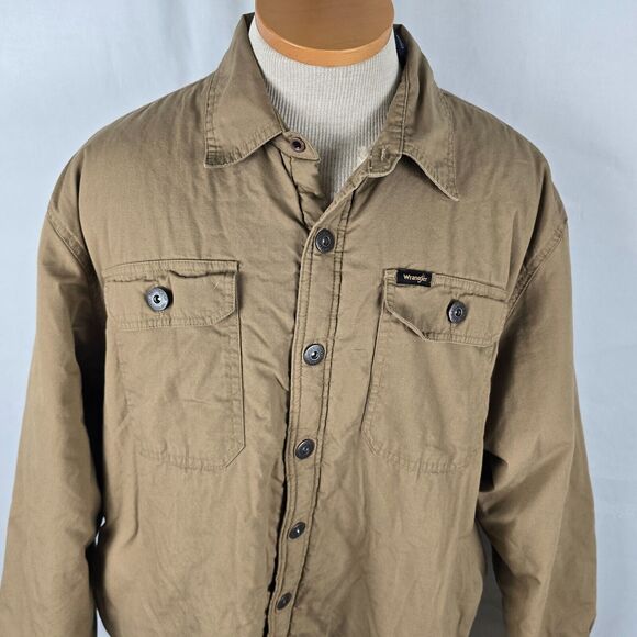 Wrangler Jacket Men's Large Tan Sherpa Lined Collared Long Sleeve Button Pockets - Picture 2 of 14